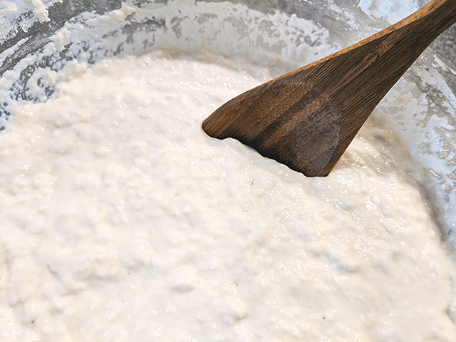 flour and yeast for cottage bread dough in a bowl