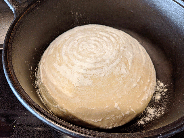 ball of sourdough discard bread dough in dutch oven