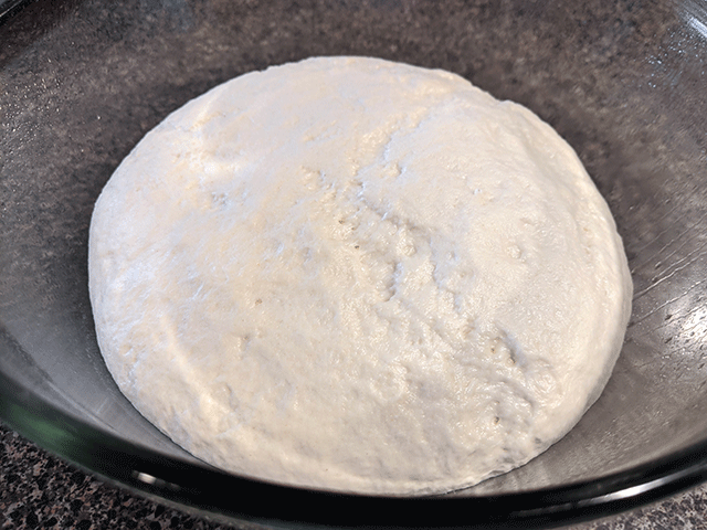 risen ball of sourdough discard bread dough