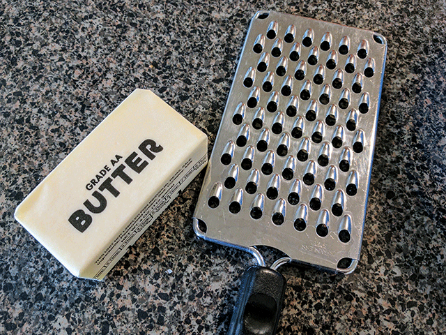 Butter next to grater to make fast Irish soda bread