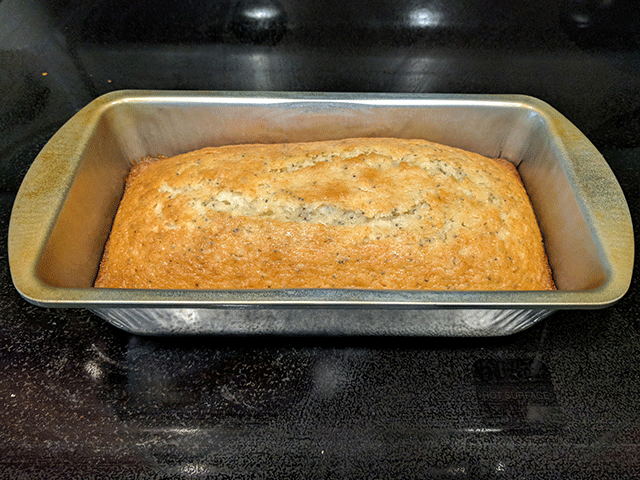Lemon Poppyseed bread cooling in pan
