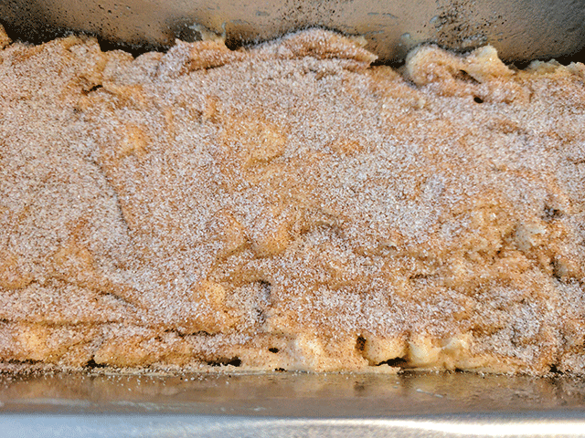 snickerdoodle bread batter sprinkled with sugar