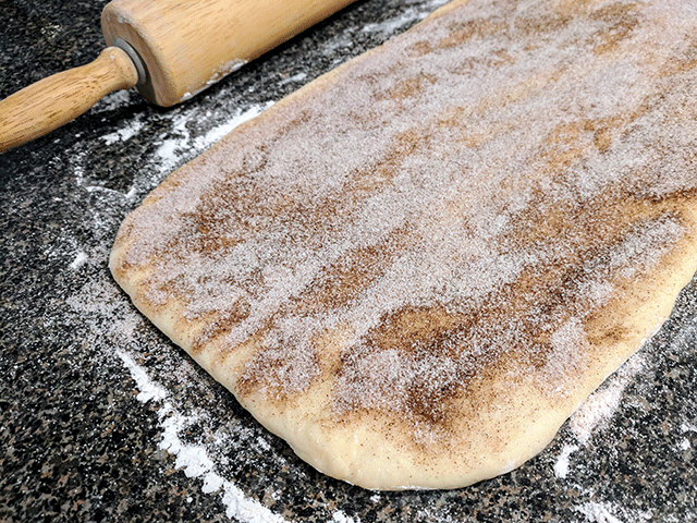 Cinnamon Swirl Bread Dough Sprinkled with Cinnamon