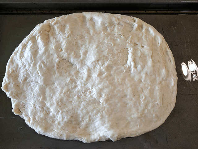 stretched focaccia dough