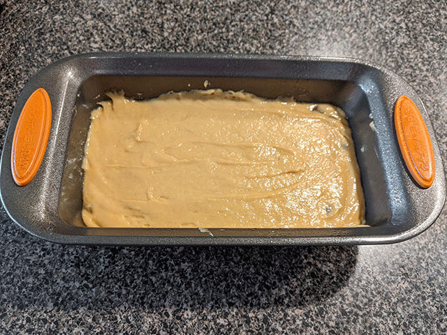Peanut butter bread batter in pan