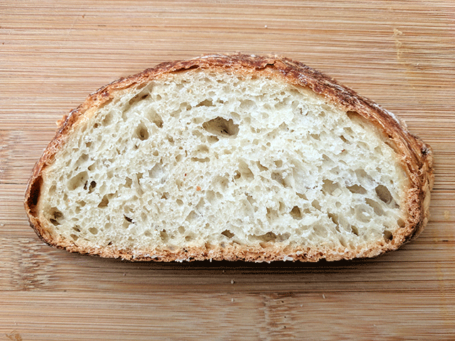 slice of dutch oven No-Knead Overnight Bread