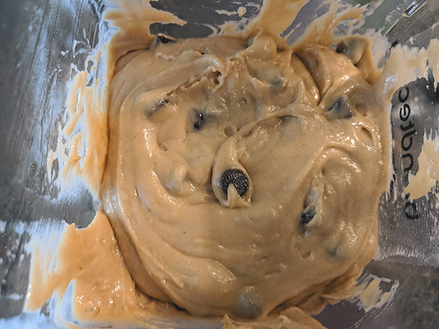 peanut butter bread batter with chocolate chips in blender