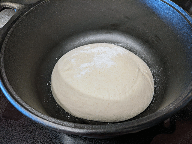 white n wheat sourdough in dutch oven