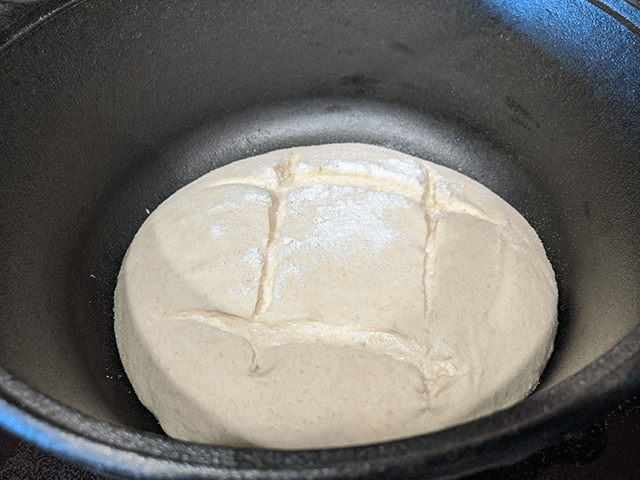 score White 'N' Wheat Artisan Sourdough Bread in dutch oven
