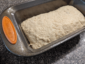 maple oat sourdough sandwich bread dough in pan