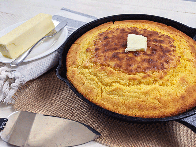 classic skillet cornbread with butter