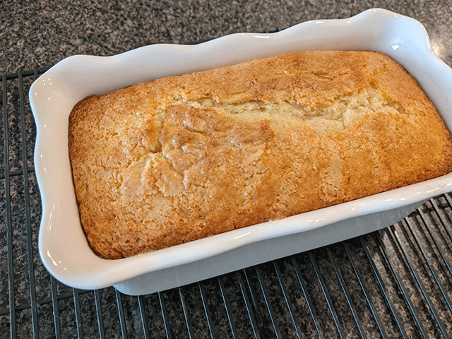 simple vanilla sweet bread cooling in pan