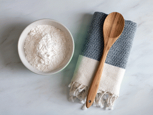 bakers percentages flour next to spoon