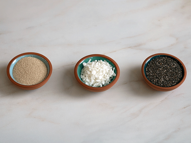bakers percentages three small bowls of ingredients