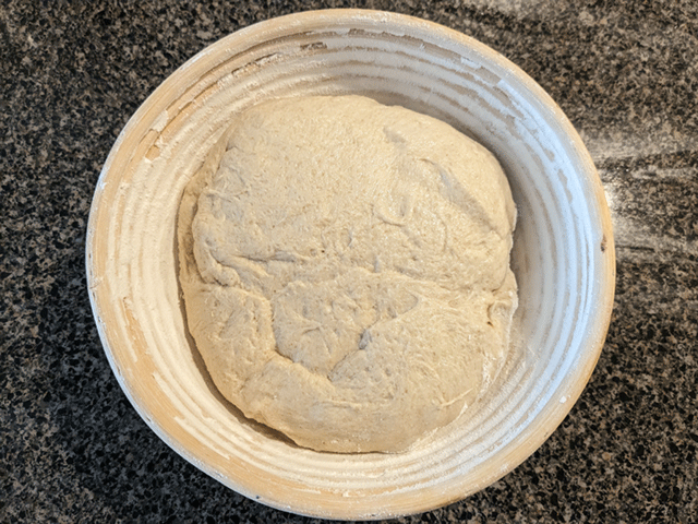Same-Day Artisan-Style 75% Wheat Bread - dough in banneton basket