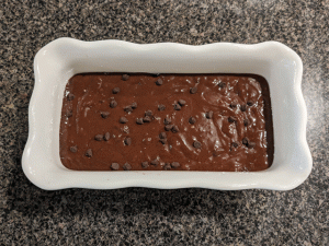 amish friendship chocolate bread ready to go in oven