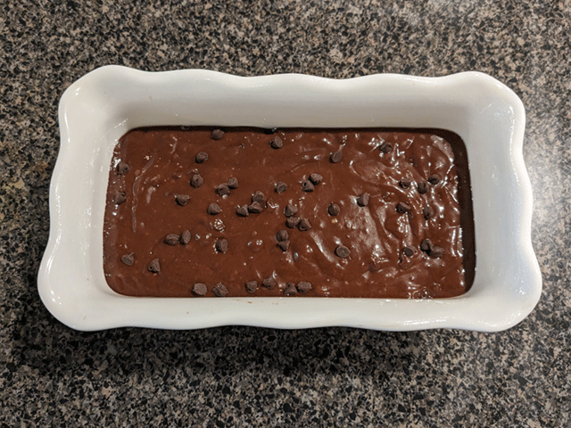 amish double chocolate bread ready to go in oven